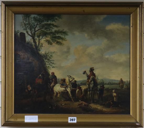 Flemish School A village scene 15 x 17.5in.